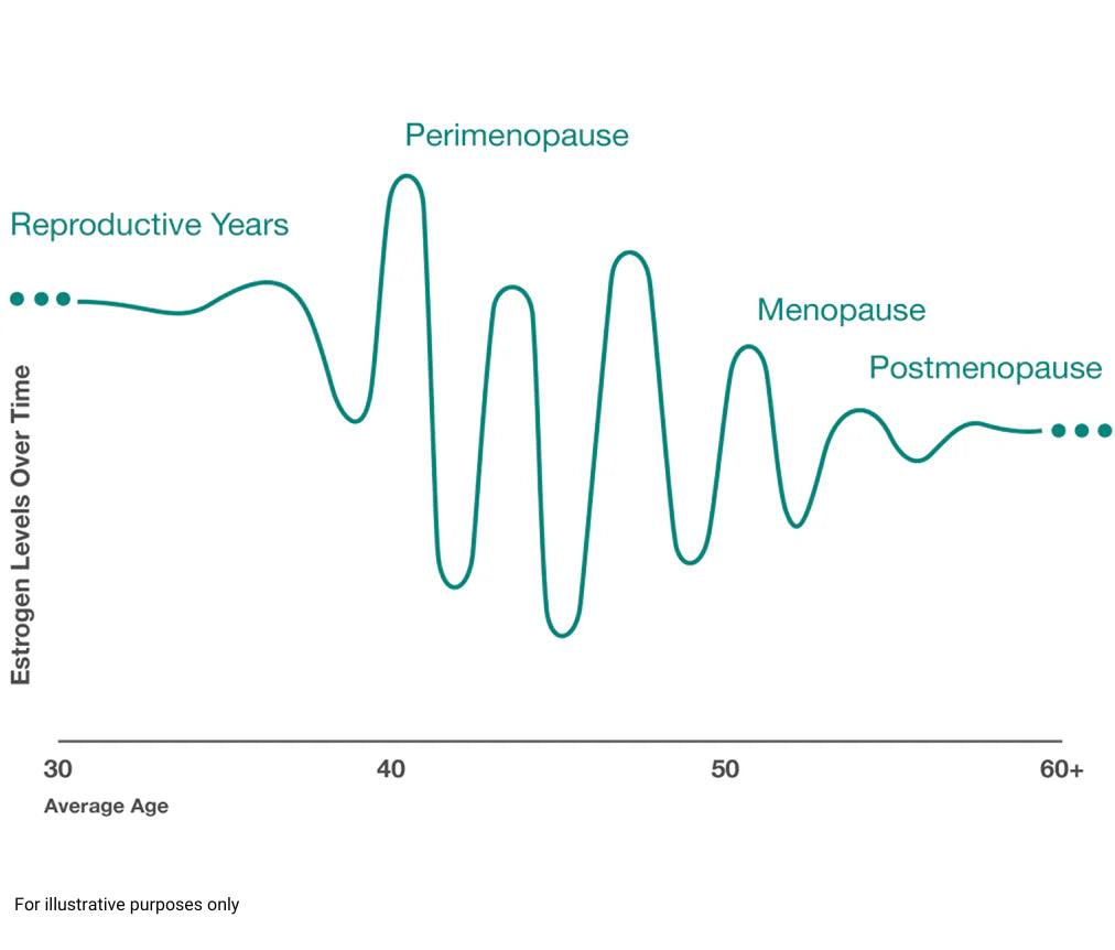 Illustrative graph of estrogen levels across menopause stages